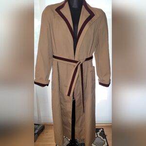 Vintage Etienne Aigner Trench Coat -long maroon trim Size 10